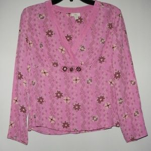 J JILL Floral Long Sleeve V-Neck XS Petite